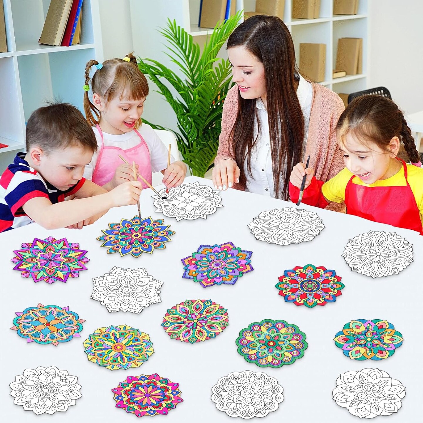 48 Pcs Summer Mandala Coloring Cutouts Set DIY Your Own Mandala Cards Mandala Painting Poster Stress Relieving Activity Crafts Art