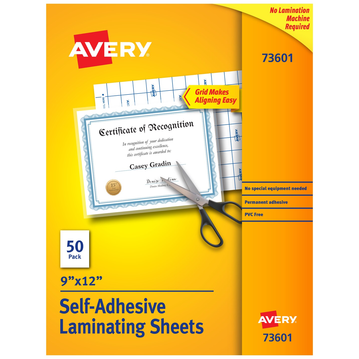 Avery Clear Laminating Sheets, 9" x 12", Permanent Self-Adhesive, 50 Self-Laminating Sheets (73601) - 10 Pack