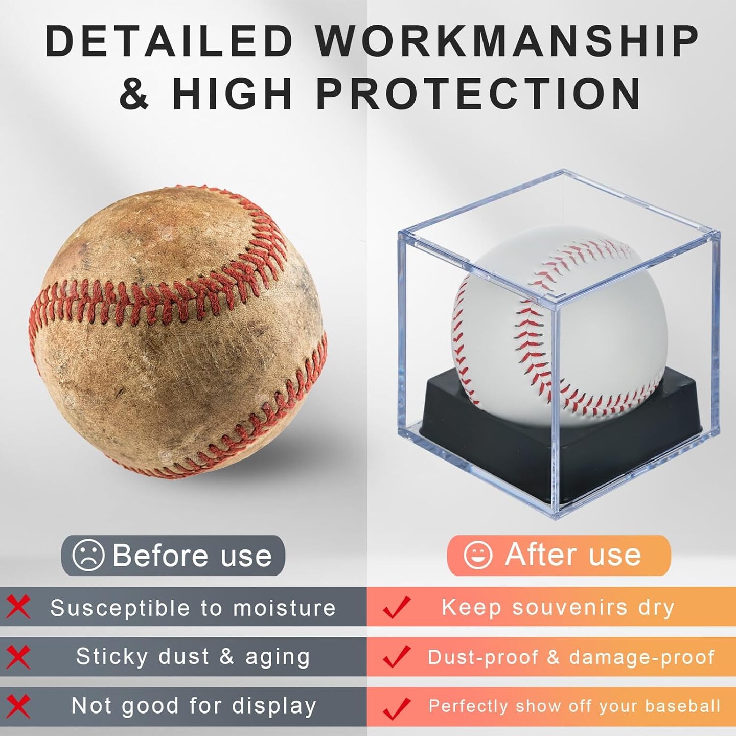 4-Pack Black-Stand Baseball Display Case - UV Protected Acrylic Square Baseball Holder, Official Size Baseball Display Box, Clear Display Cube Baseball Memorabilia Showcase Autographed Ball Protector