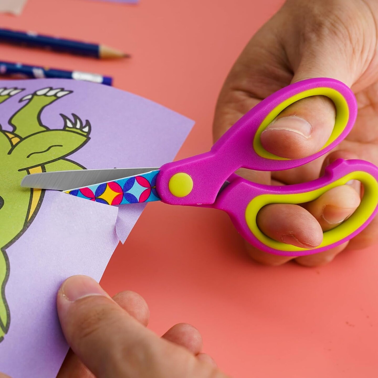 Scissors 3 Pack Children&#x27;s Scissors with Comfort Handles 5&#x22; Safety Blunt Tip Scissors Floral Print Blades and Soft Grip Cute Scissors,School, DIY, Home, Classroom Use Crafting Cutting Paper