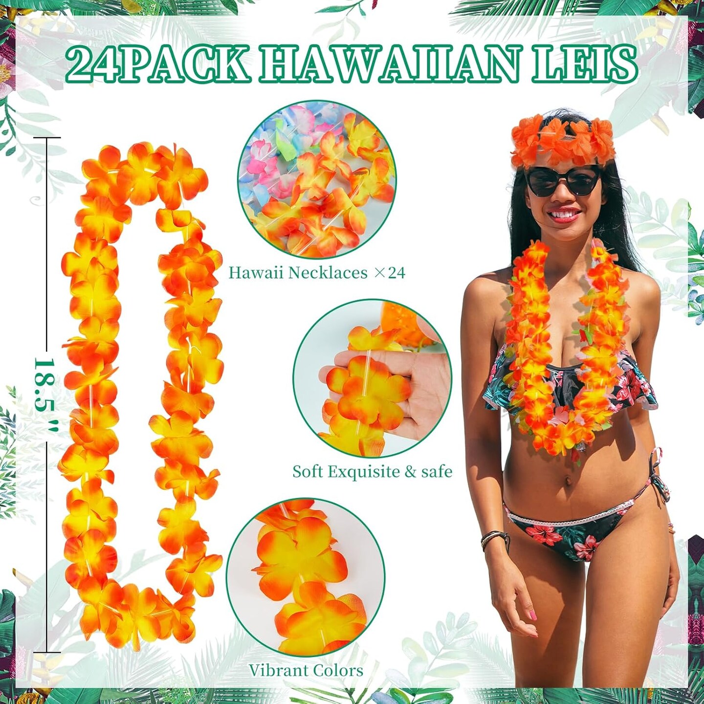 Summer Garland Hawaiian Leis Decorations(24pcs),Leis for Luau Party Decor,Tropical Hawaiian Bulk Hula Dance Party Decor,Colorful Flower Necklace Summer Beach Pool Birthday Theme Party Favors Supplies