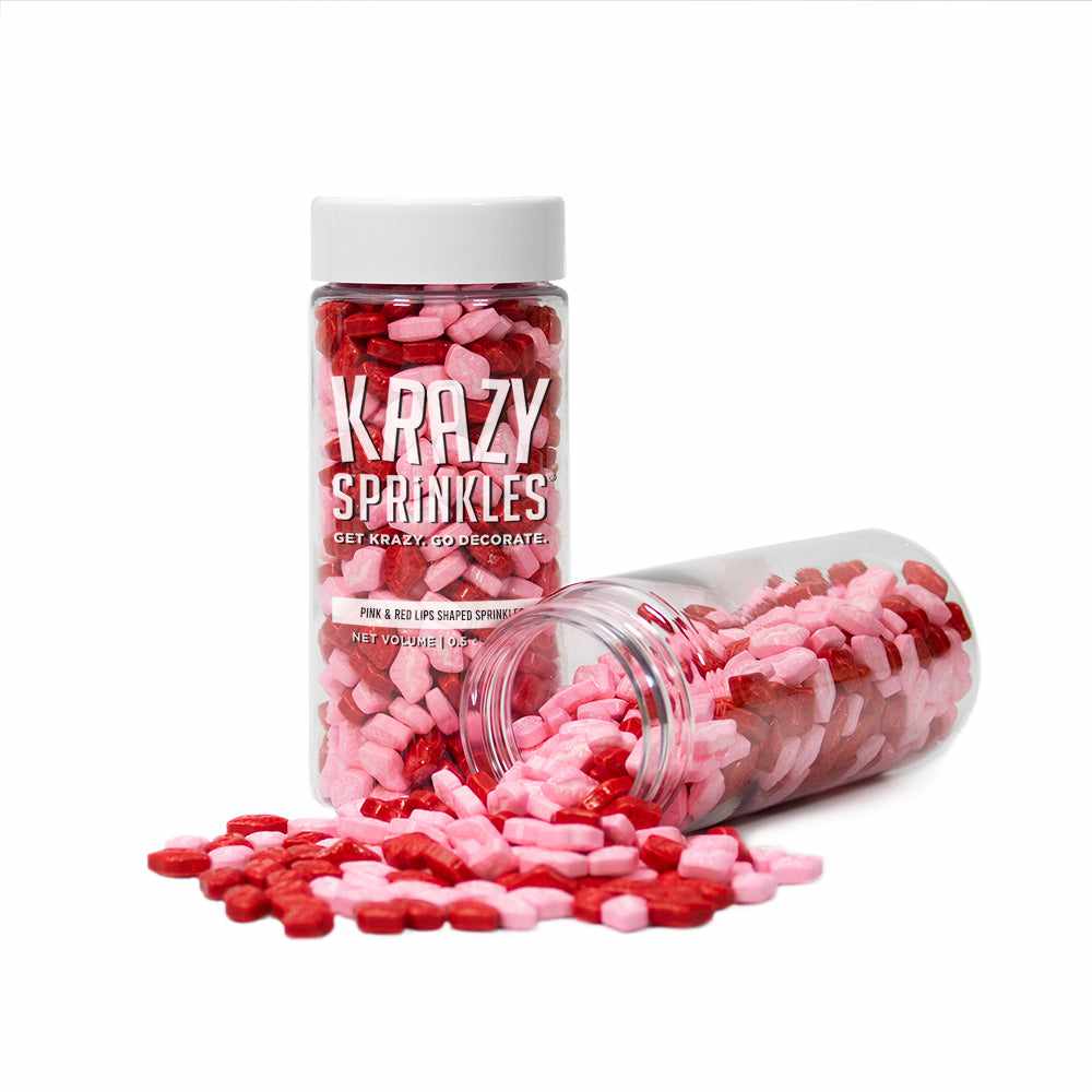 Krazy Sprinkles - Red and Pink Lips (1/2 Cup, 1x Jar) for Cakes, Ice Cream &#x26; Cookies