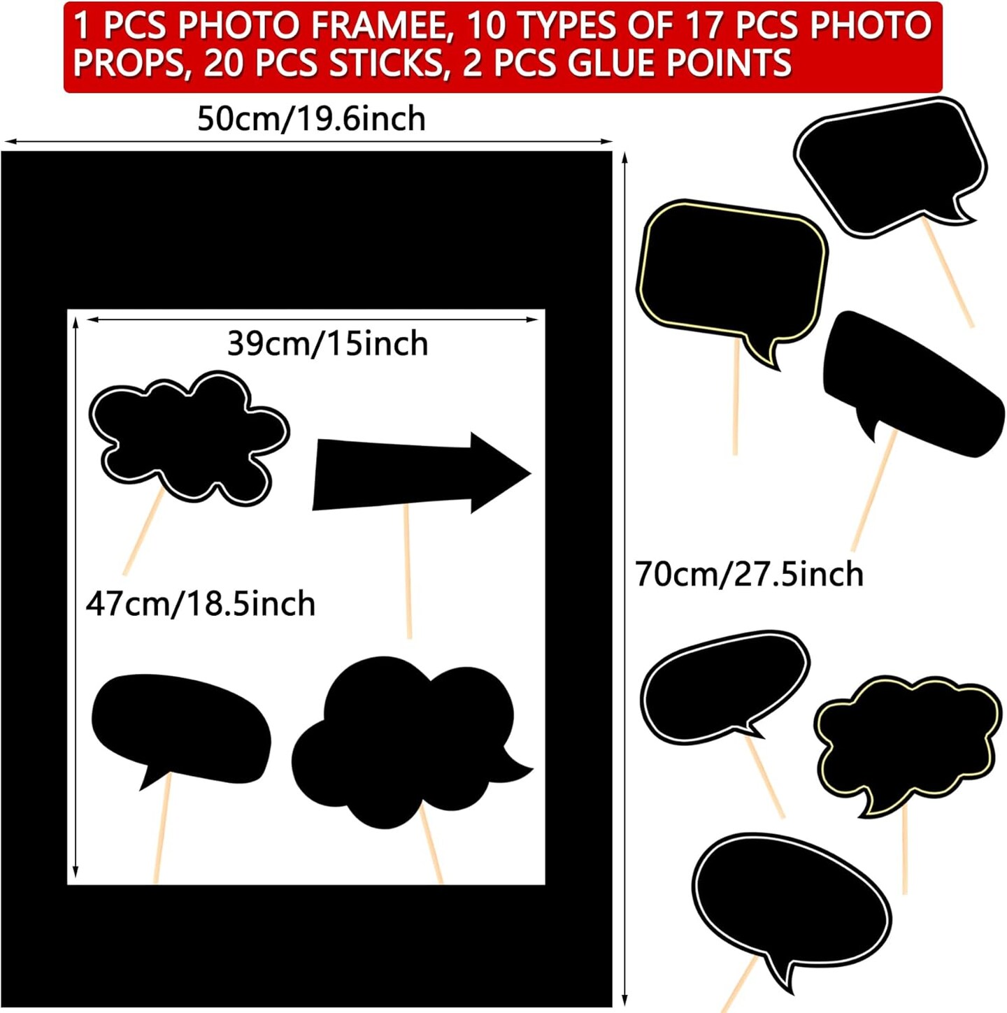 18 Pc Black Chalkboard Photo Booth Props – DIY Party Photo Frames