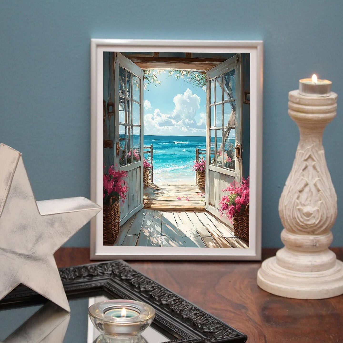 DIY Scenery Paint by Numbers Kit for Adults on Canvas,Landscape Beach Digital Oil Painting Kit for Adults Beginner,Easy Scenery Acrylic Paint by Number Kits for Holiday Gifts 16X20 Inch.