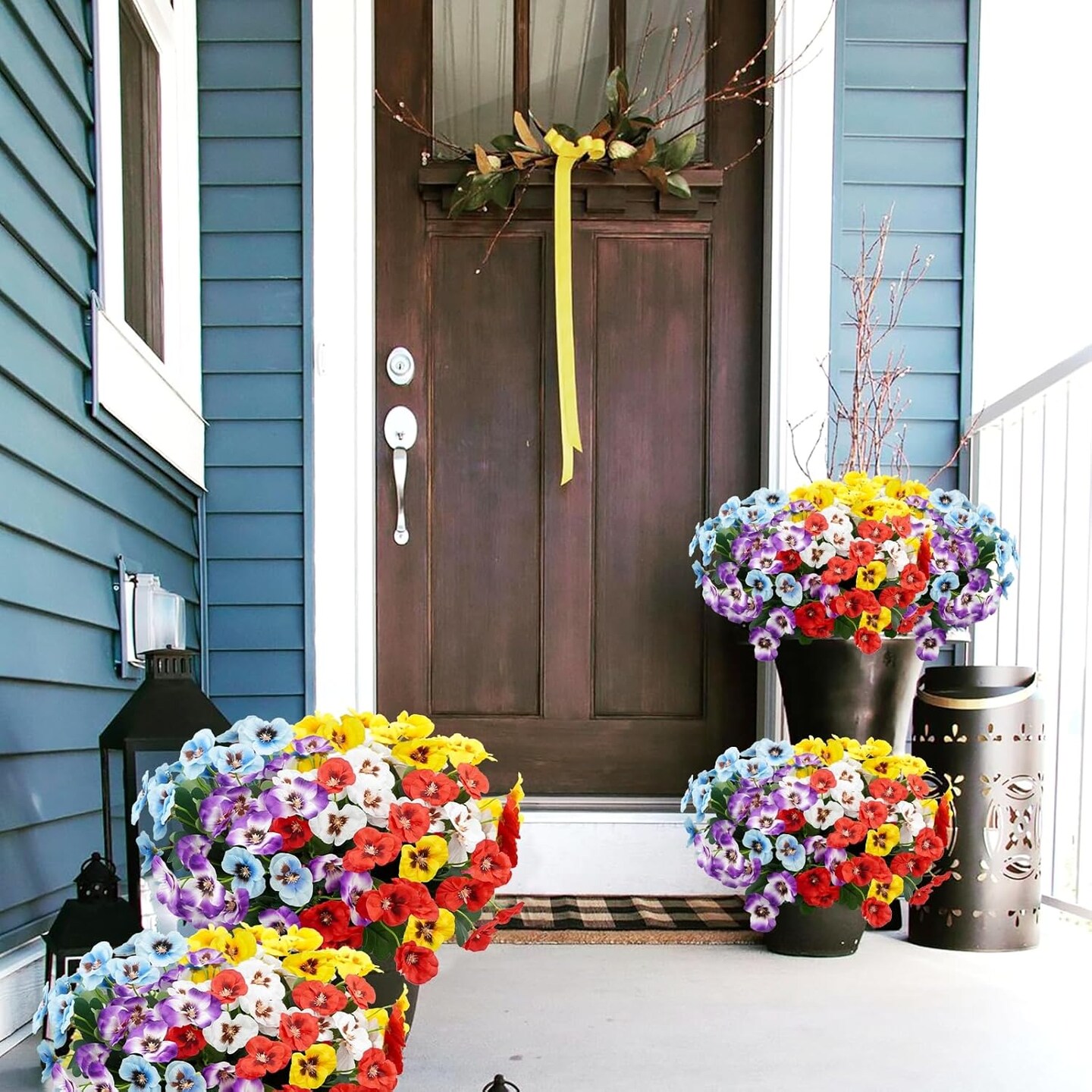 12 Bundles Summer Bouquets Artificial Flowers Pansy, 11.7in Outdoor UV Resistant Fake Small Wild Flower Daisy
