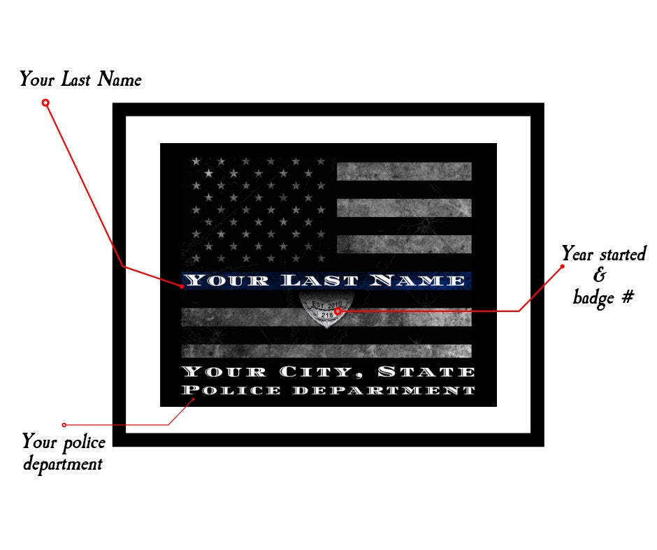 Police Officer Thin Blue Line Flag Picture Frame Art