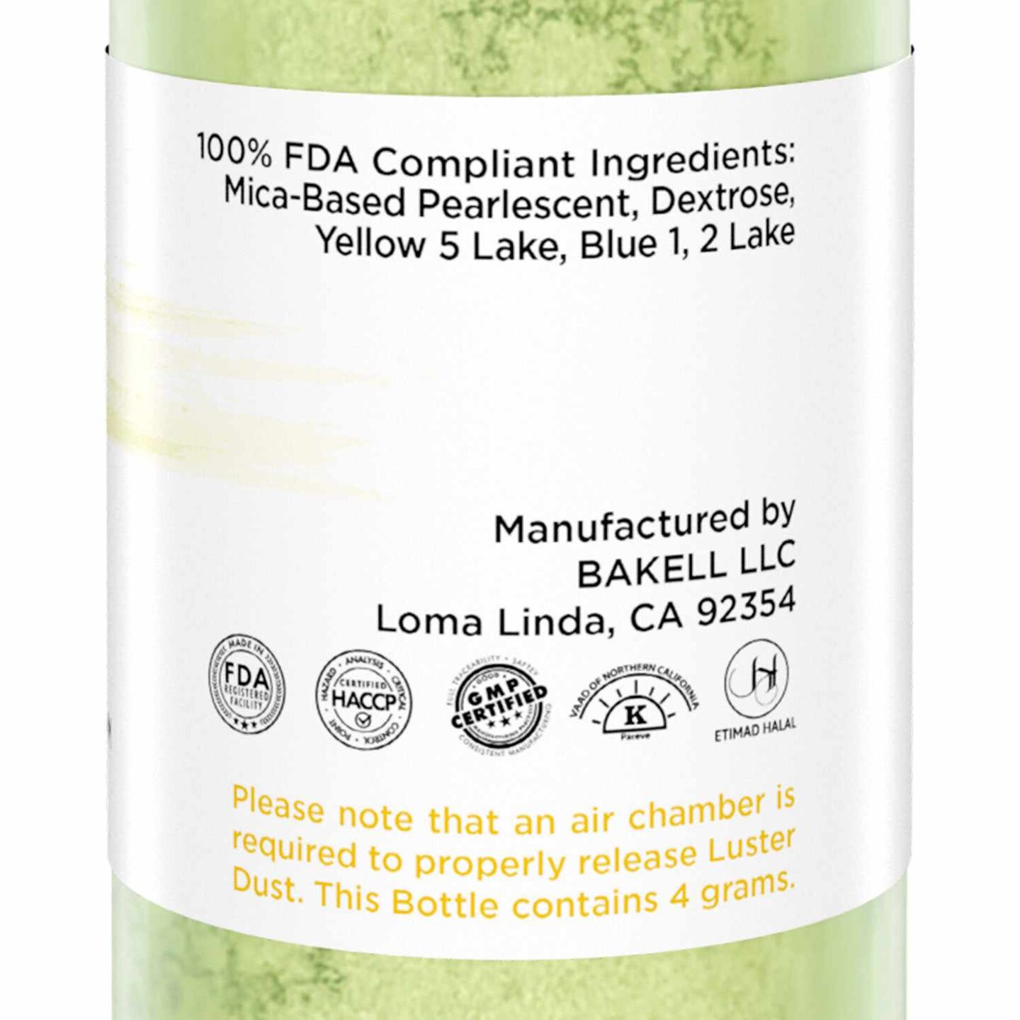 Bakell - Neon Green Luster Dust (4g, 1x Pump) Edible Vegan Dust & Paint for Baking, Desserts and Beverages