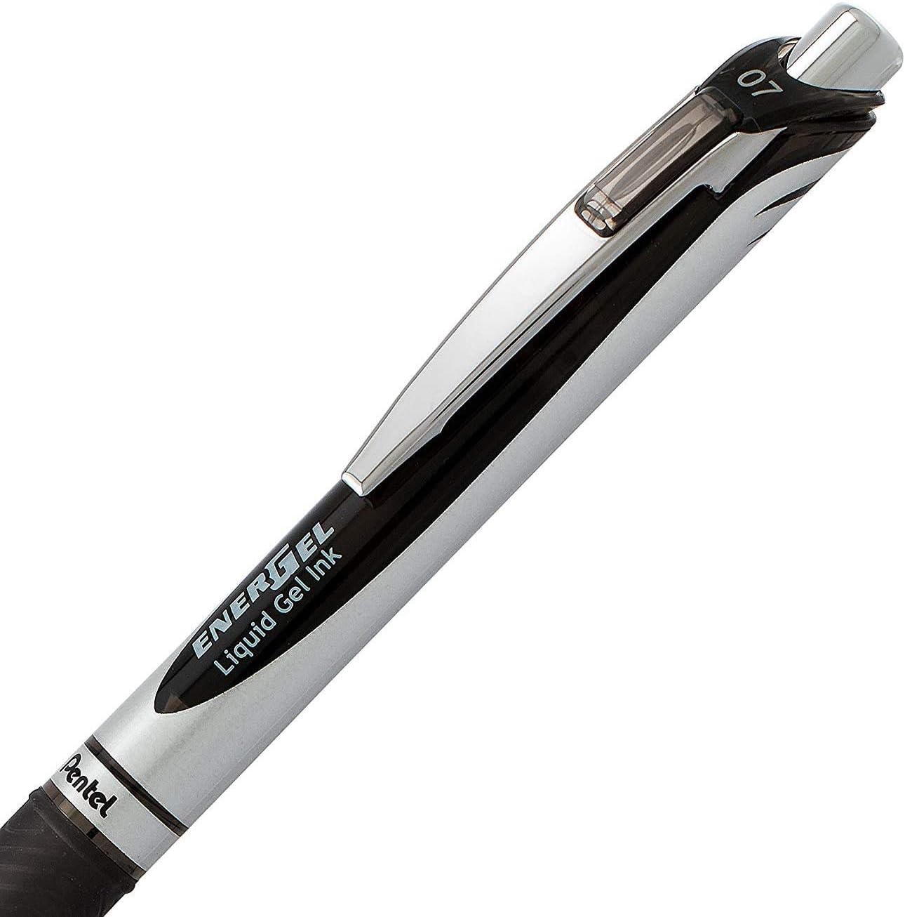 Gel Pen 0.7 mm RTX Retractable, Black Ink Pens Metal Tip, Medium Point Energel Liquid Gel Ink Pens 0.7 mm. Pack of 10