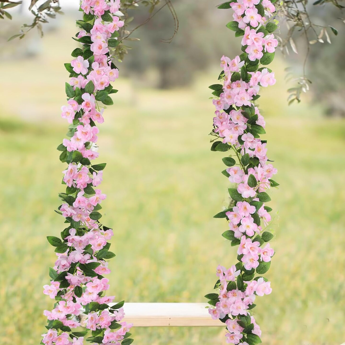 Artificial Cherry Blossom Flower Vine Hanging Pink Cherry Blossom Flower Silk Garland Hanging Vines Faux Flowers for Outdoors Spring Wedding Party Home Table Centerpiece Arrangement Decor