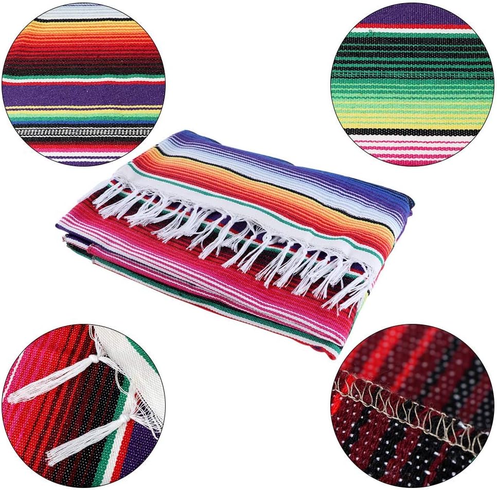 Mexican Tablecloth 60 x 85 Inch, Colorful Cotton Mexican Blanket with Fringe, Handwoven Beautiful Table Cloth for Mexican Fiesta Party Cinco de Mayo Decorations Perfect Picnic Blanket