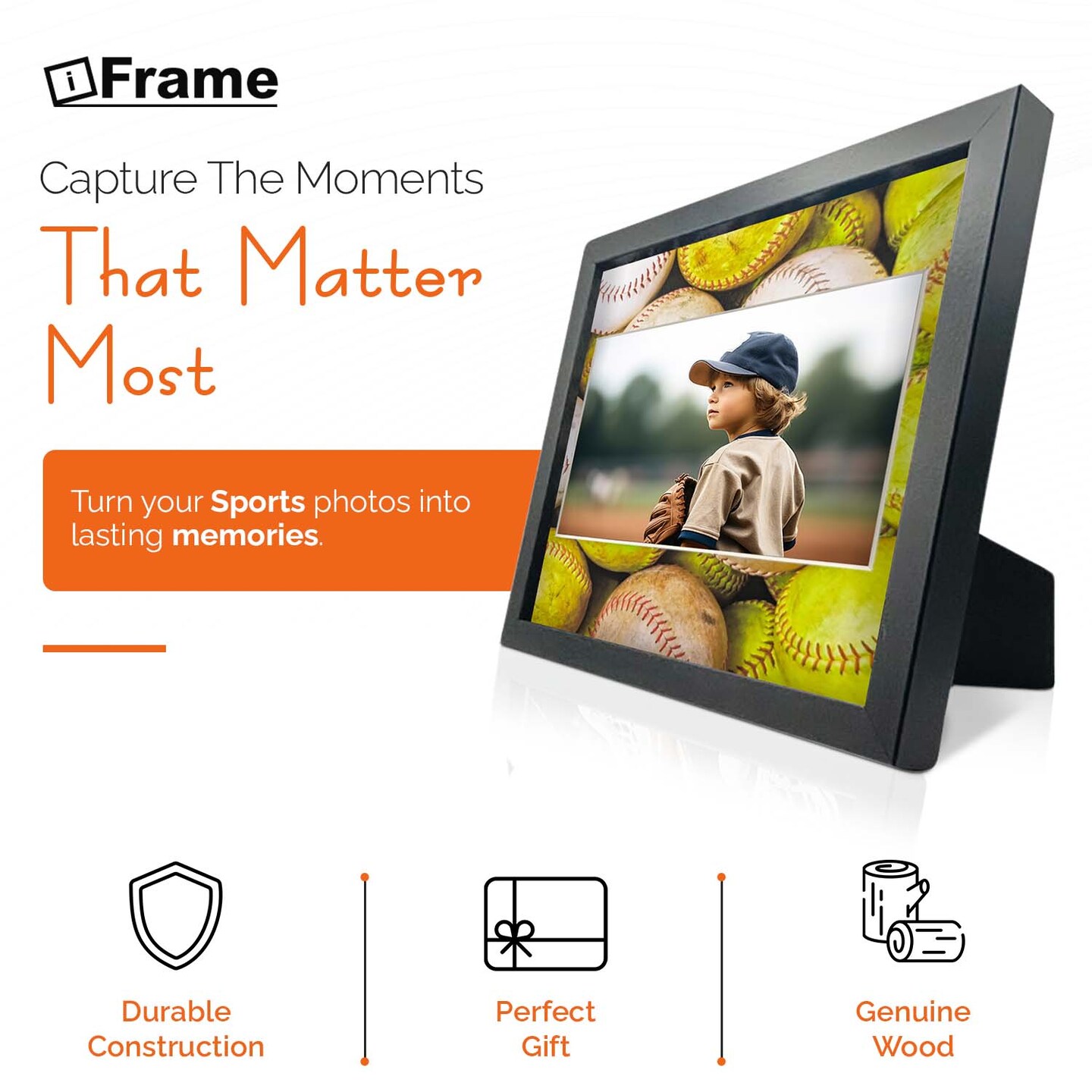 iFrame Commemorative Sports Athletics Frames I Fits 5x7 Photograph, Real Wood Black Finish, Desktop, Table Or Wall Mount I Shatterproof Plexiglass I Made in the USA