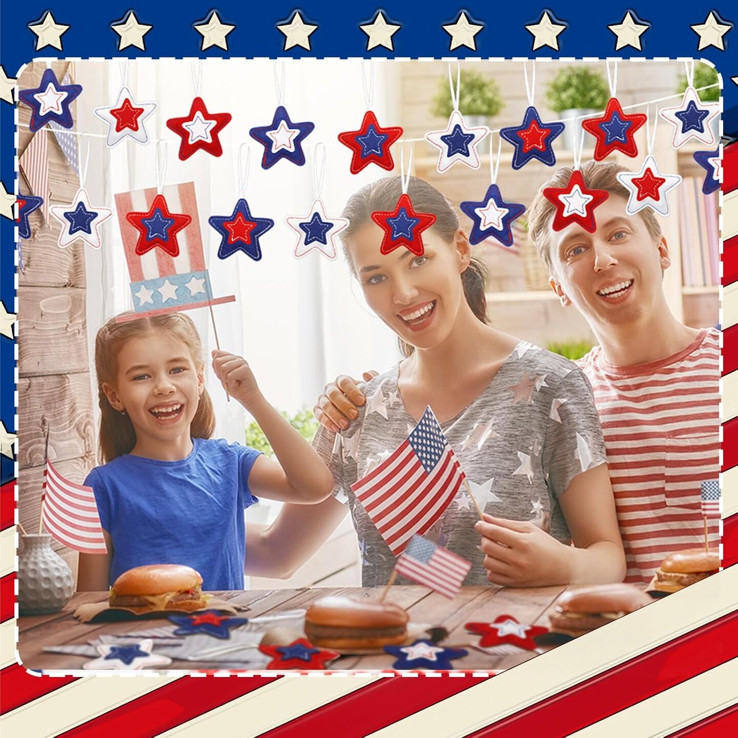 18 Pcs Memorial Day Star Felt Ornaments Patriotic 4th of July Hanging Stars 3.14 Inch White Red Blue Independence Day Tree Decorations for Memorial Veteran Day Party Decor(Classic Style)