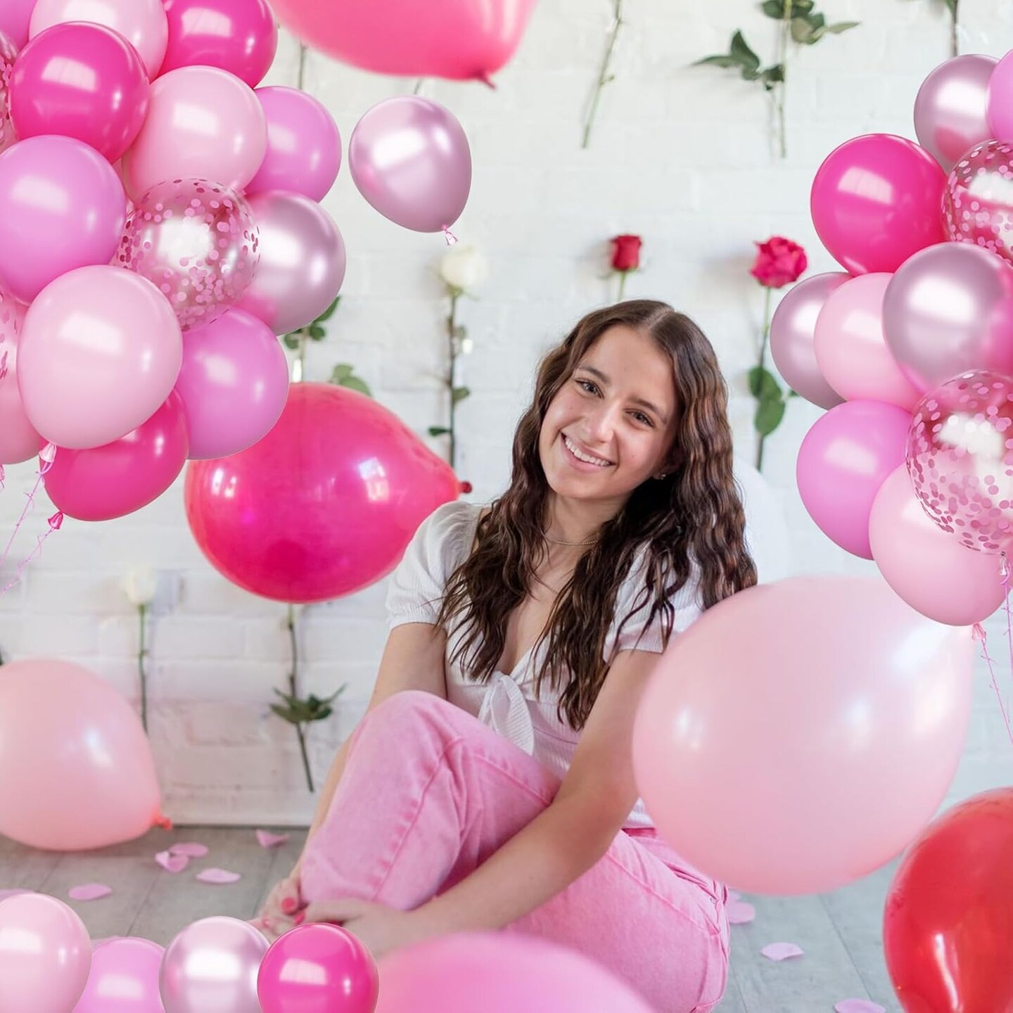 Pink Balloons Set, 63Pcs Hot pink Latex Balloons