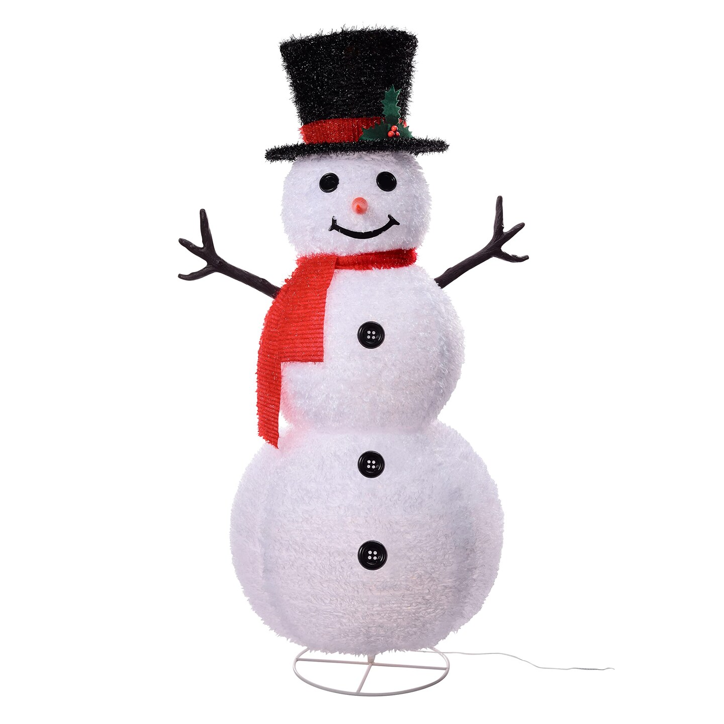 Haute Decor 48 Inch Tall Lighted Collapsible Tinsel Fabric Snowman Outdoor Christmas Yard Decoration - Pre-lit with Energy-Efficient LED Lights - Easy, Compact Storage