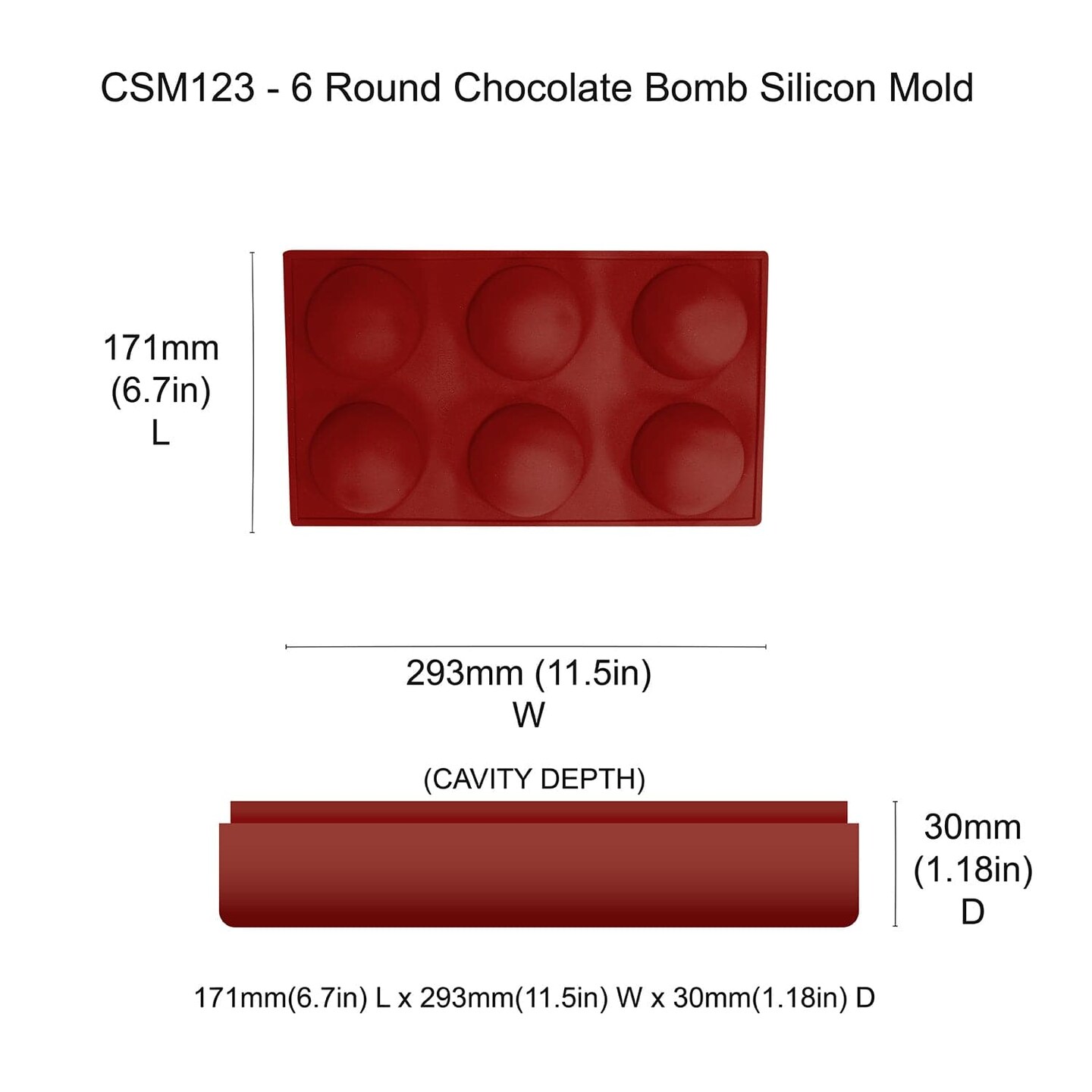 6 Cavity Round Chocolate Bomb Silicone Mold