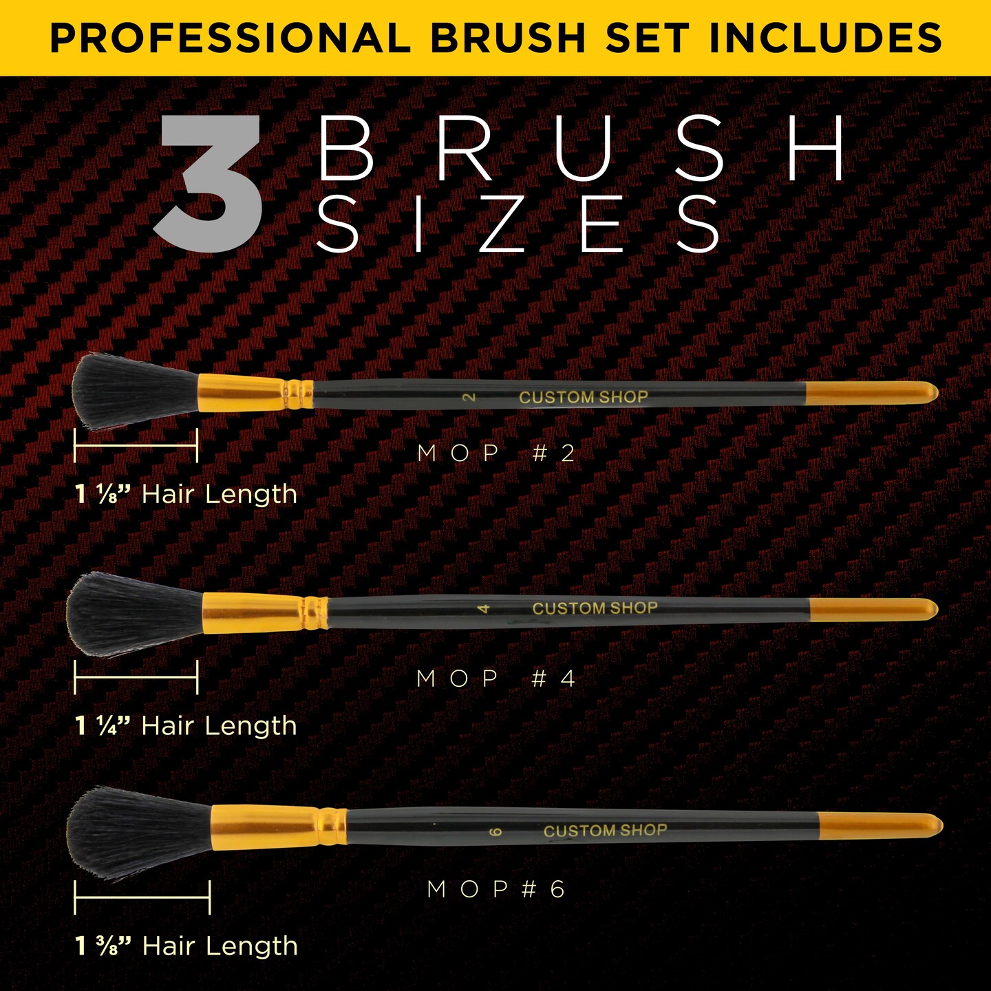 Guilders Mop Dusting Brush, Set of 3, Sizes 2, 4 &#x26; 6 - Professional Grade Black Goat Hair Oval Shaped Brushes with Wooden Handles - Dust Away Gold Leaf Guilding, Sign Lettering