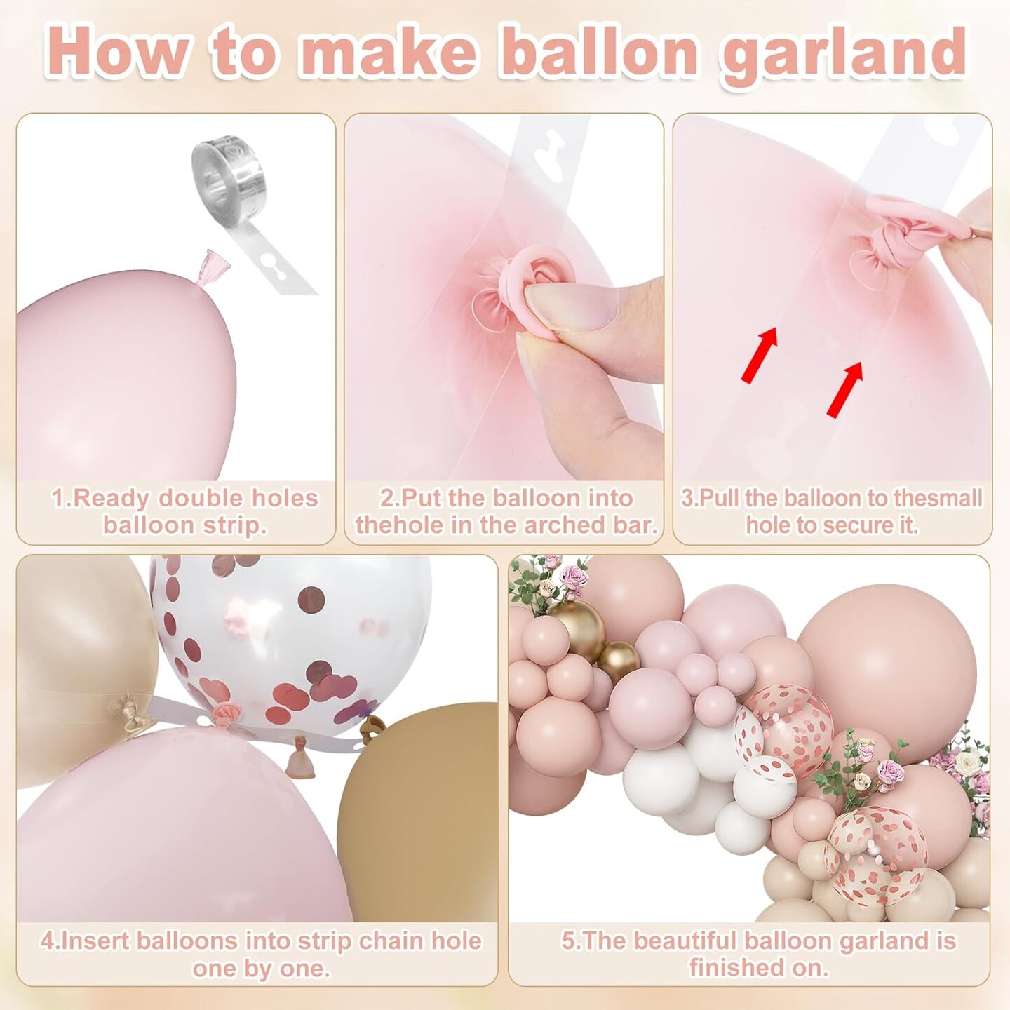 Dusty Pink Balloon Arch Garland Kit, Neutral Baby Pink Ivory White Sand Nude Rose Gold Confetti Balloons
