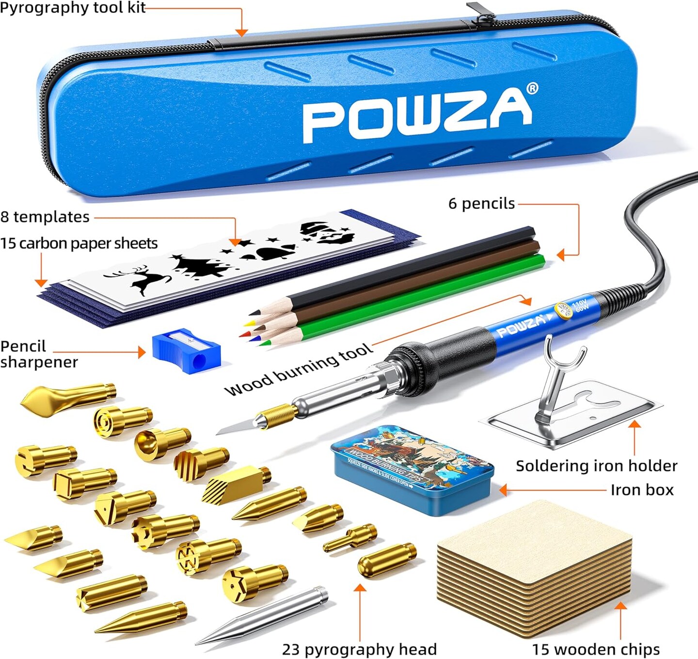 Corded Electric 72Pcs Wood Burning Kit for Beginners, Adjustable Professional wood burner pen Tool and Accessories, woodburning Embossing Carving (BLUE)