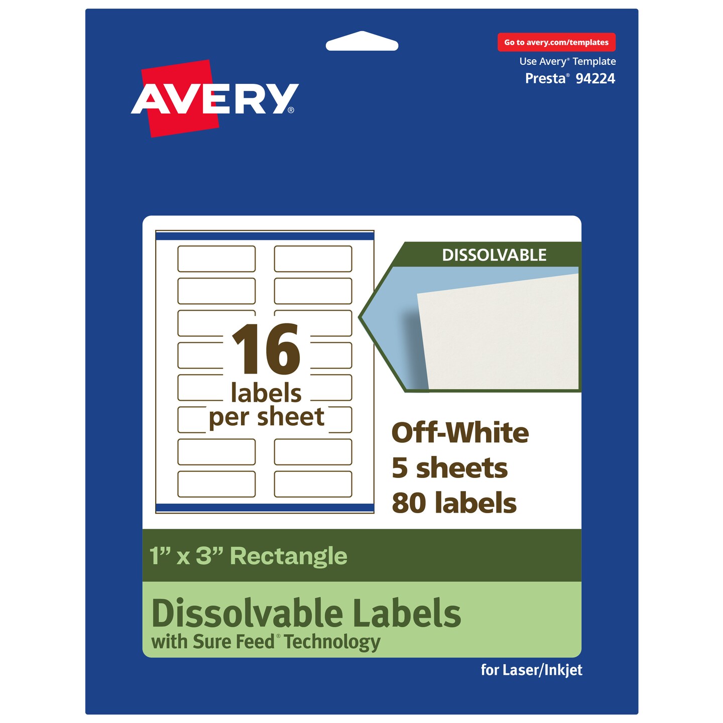 Avery Dissolvable Labels, 1&#x22; x 3&#x22; Rectangle