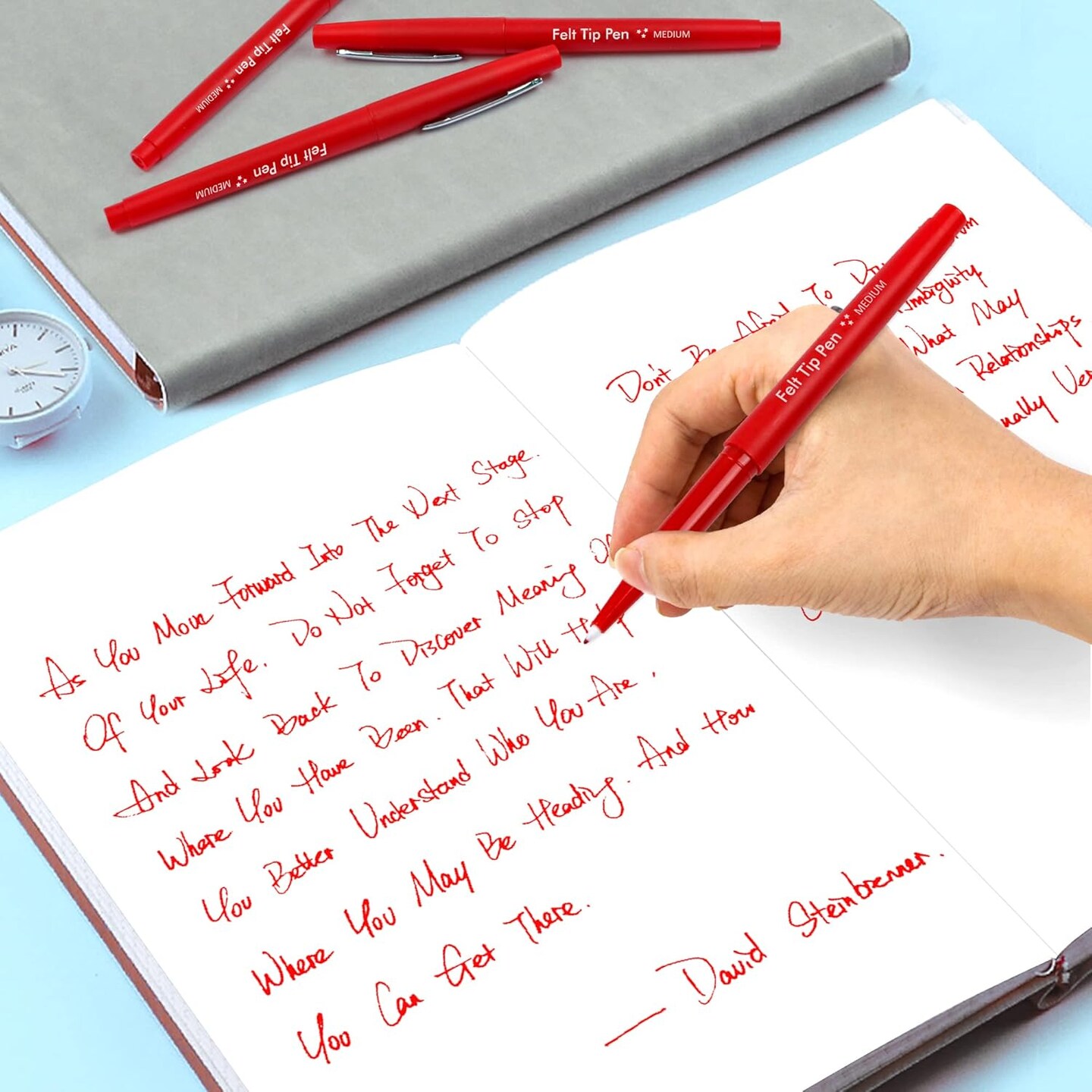 Felt Tip Pens, 30 Red Pack, 0.7mm Medium Point, Felt Tip Markers Pens for Journaling, Writing, Note Taking, Planner, Perfect for School Office and Art Supplies