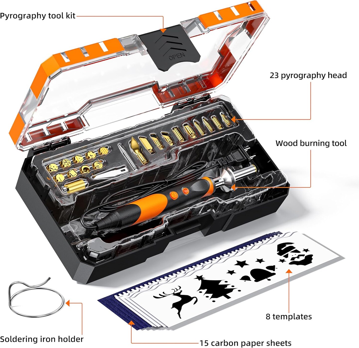 Wood Burning Kit Professional Pyrography Wood Burning Tool, Wood Burner Kit with Accessories for Embossing Carving DIY Adults Crafts Beginners (orange)