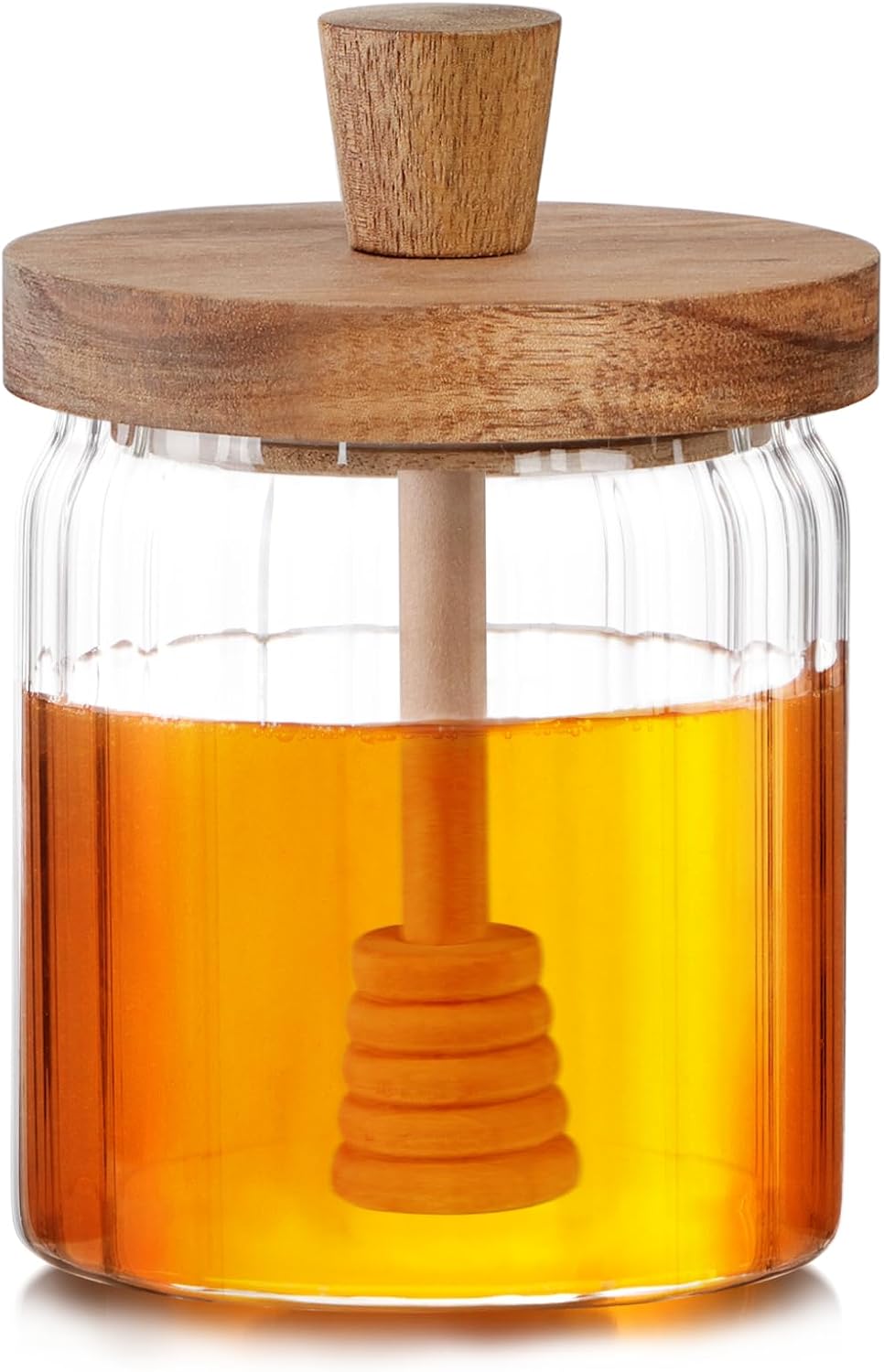 15oz Glass Honey Jar with Dipper Stick and Wooden Lid, Honey Pot with Wooden Dipper, Airtight Honey Containers with Dipper