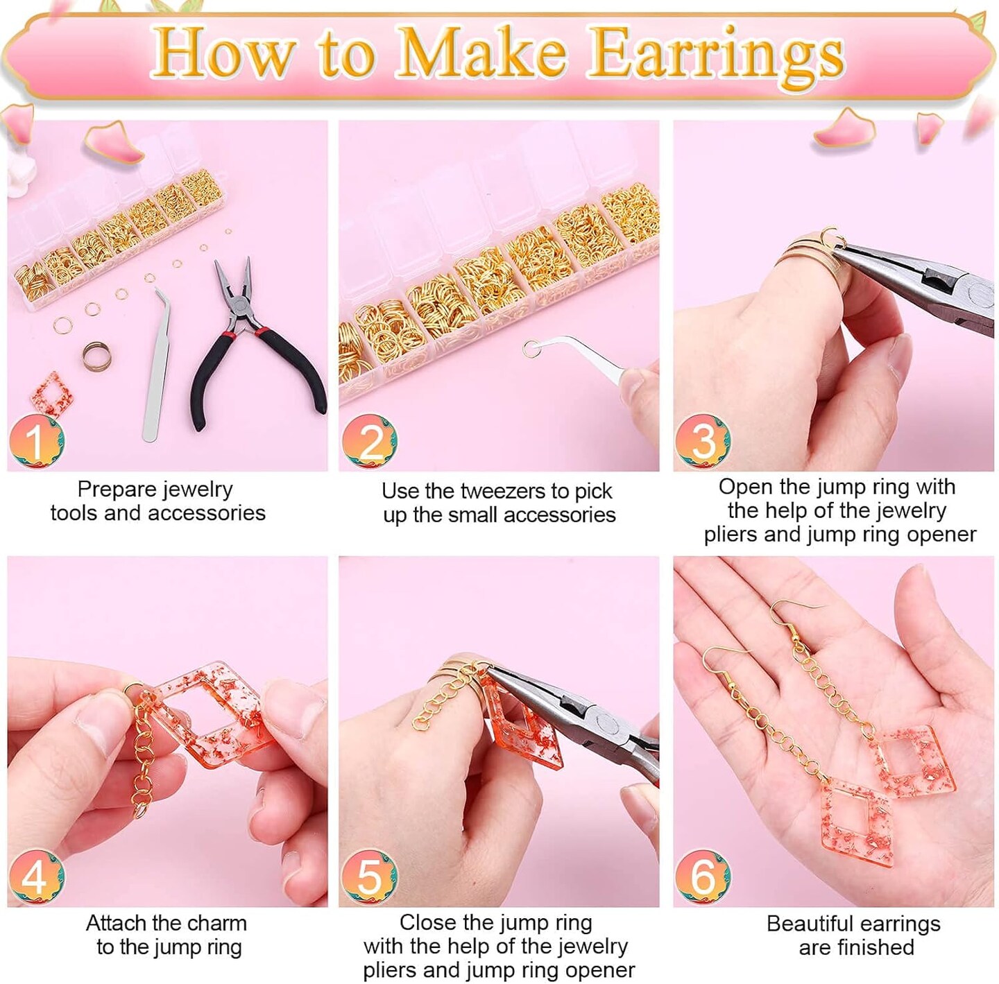 1500-Piece Jewelry Repair Kit with Pliers for Necklaces, Charms & Earrings