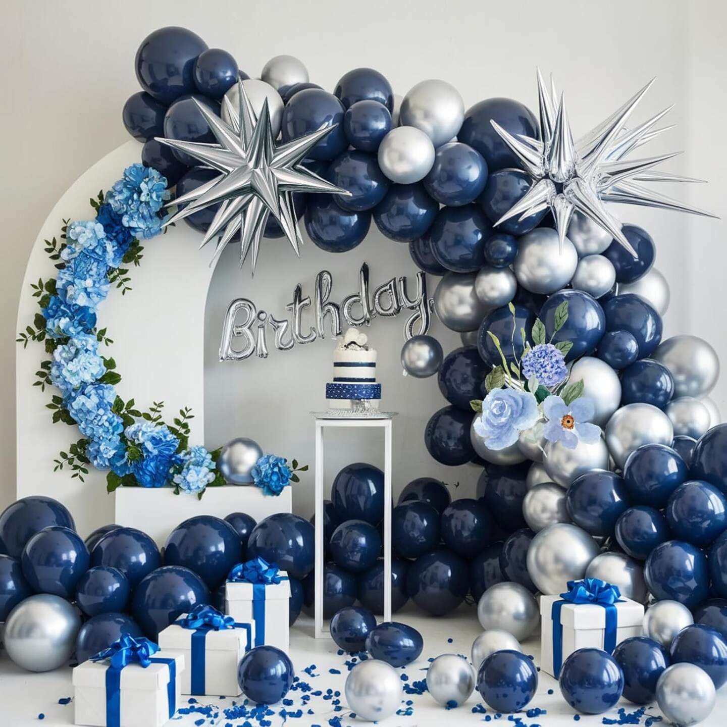Royal Blue and Silver Balloon Garland Kit, Blue and Silver Balloons,Navy Blue and Silver Balloons with Royal Blue and Silver Balloon