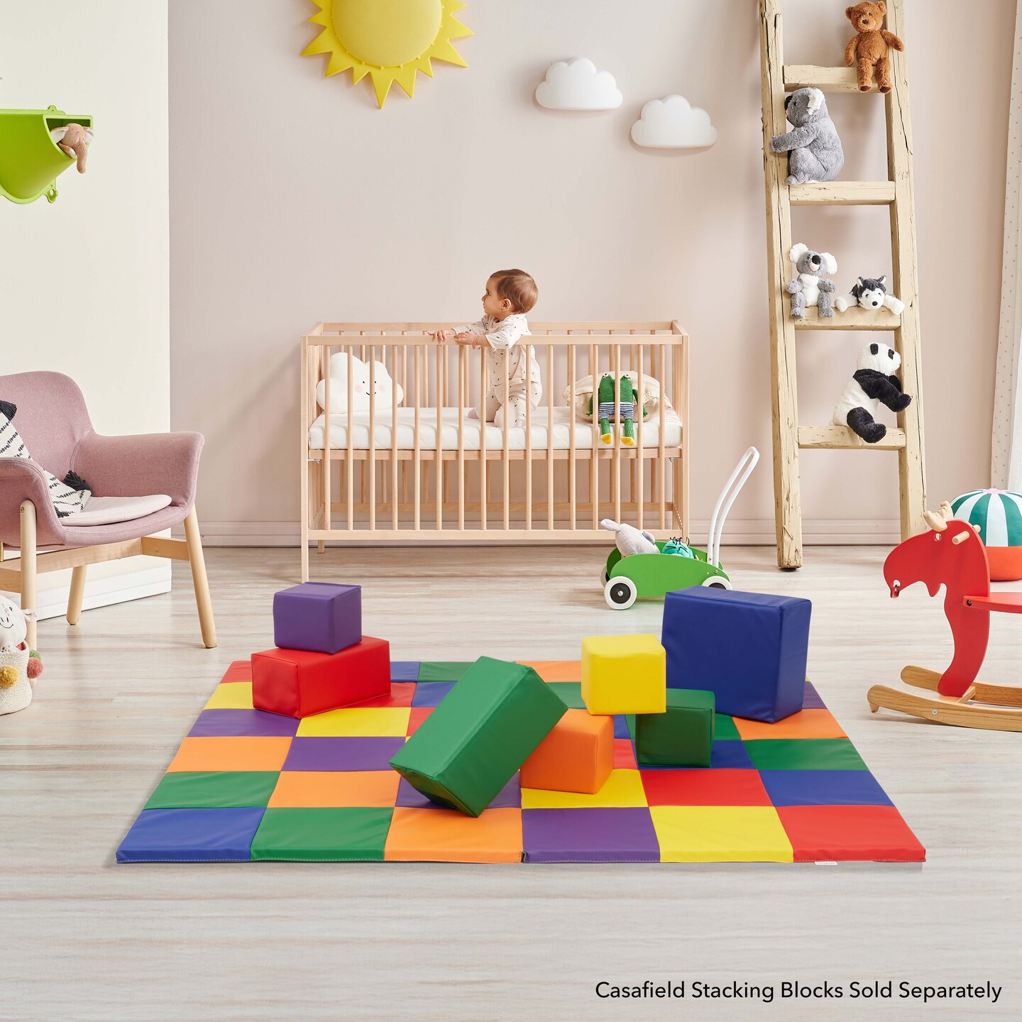 Casafield Play Mat, 58&#x22; x 58&#x22; Foldable Kids Activity Floor Mat for Infants and Toddlers, Large Padded Playmat, Assorted Colors
