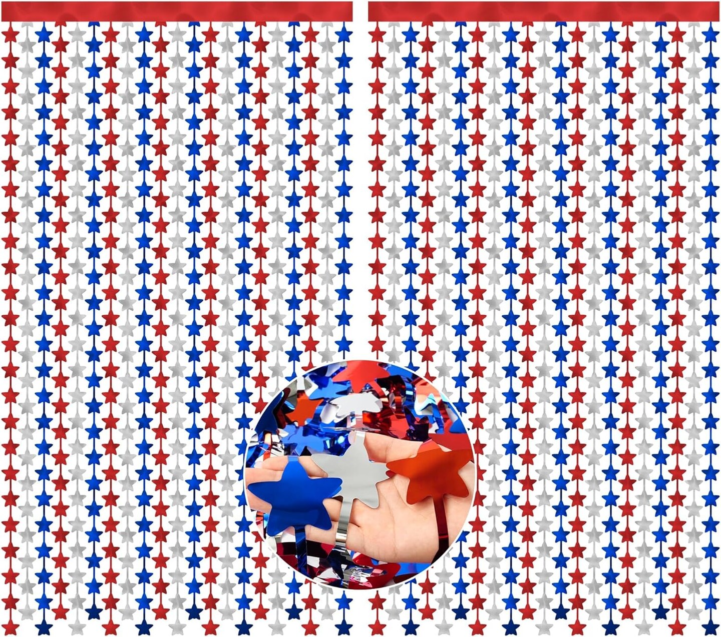 2-Pack 4th of July Patriotic Party Backdrops – Red, White, and Blue Tinsel Foil Fringe Curtains with Streamers, Ideal for Photo Booths, Party Decorations, and Festive Independence Day Celebrations