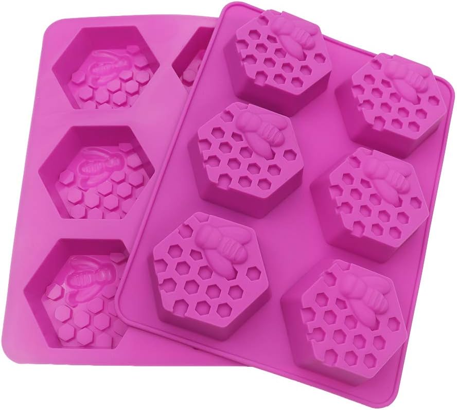 2 Pack Honeycomb Silicone Soap Molds, 6 Cavity Hexagon Bee Silicone Molds for Soap, Lotion Bars, Wax Melts, Beeswax (Purple)