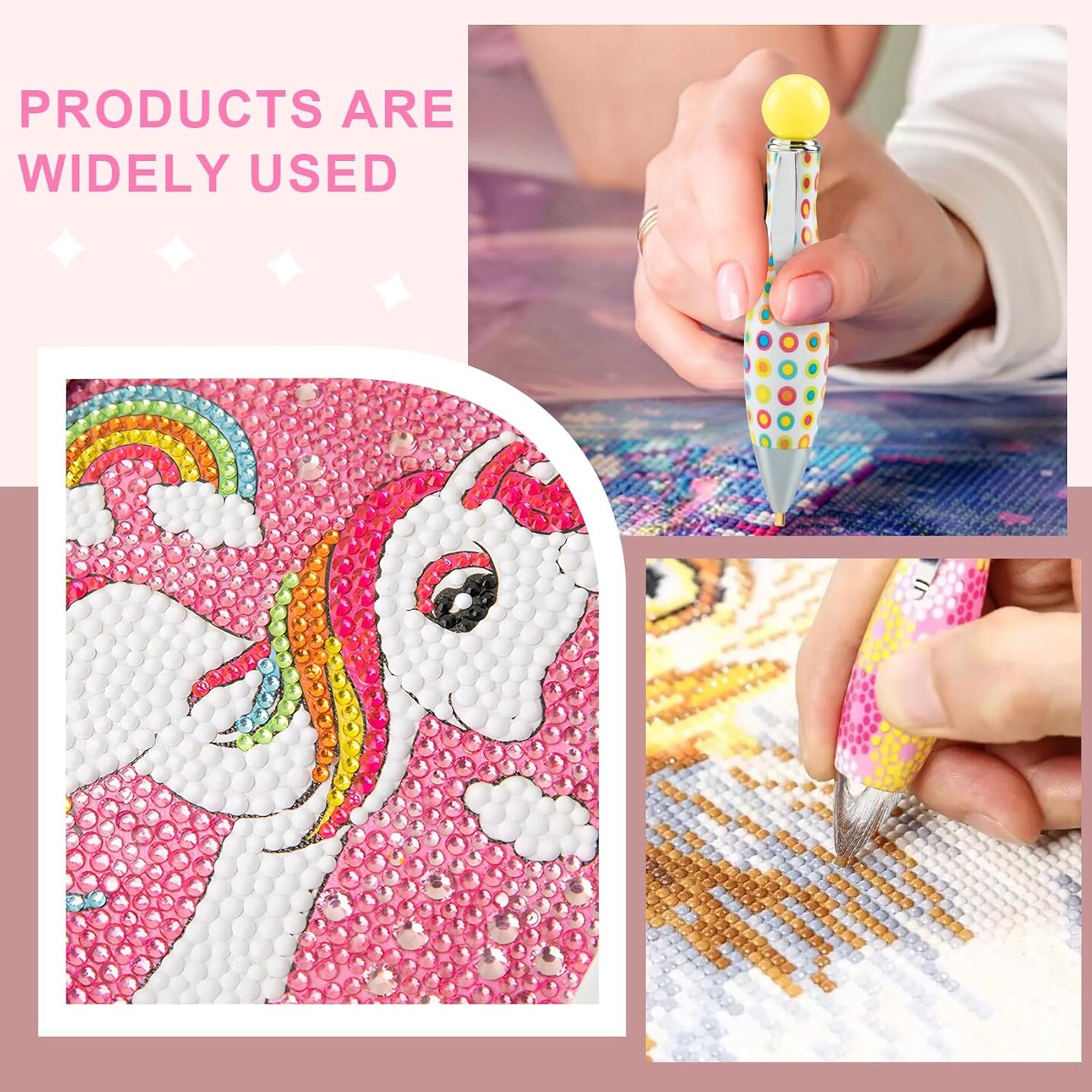 6pcs Colorful 5D Diamond Art Pens with Tray, Round Square Diamond Beads Painting Tools for Adults