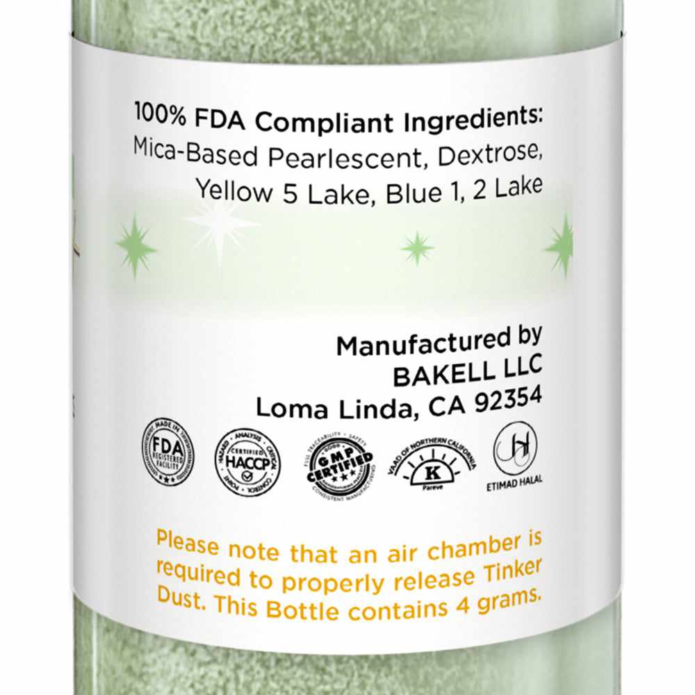 Bakell - Soft Green Tinker Dust Edible Glitter (4g, 1x Spray Pump) for Food, Desserts, and Beverages!