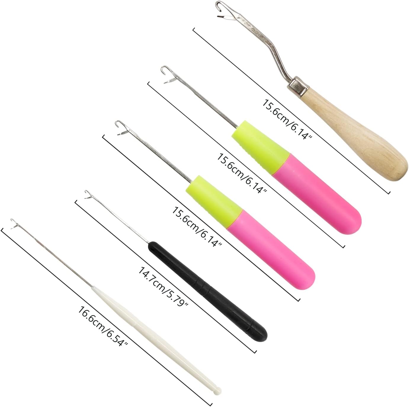 5-Pack Latch Hooks in Various Sizes for Hair, Small Crochet & Crafting