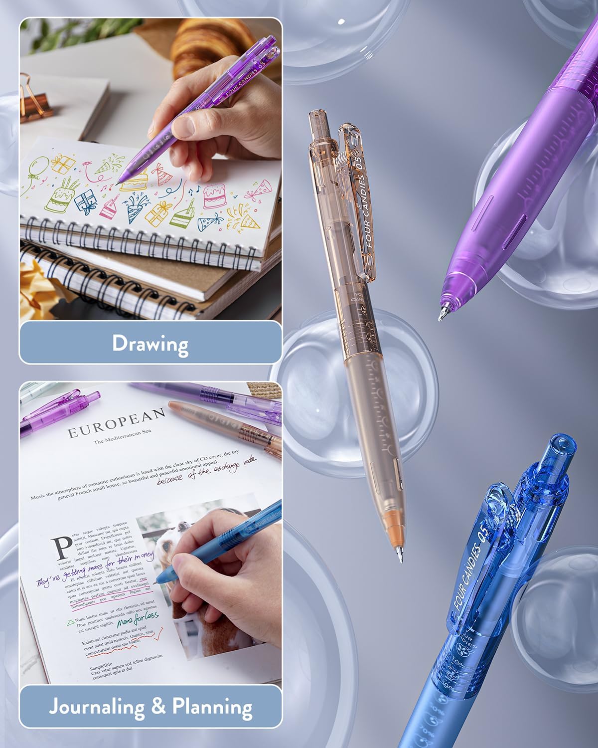 12Pack 0.5mm Quick Dry Retractable Gel Pen Set, Cute Transparent Fine Point Multicolor Note Taking Aesthetic lnk Pens, Comfort Grip 12 Ink Colors Drawing Writing School Office Home