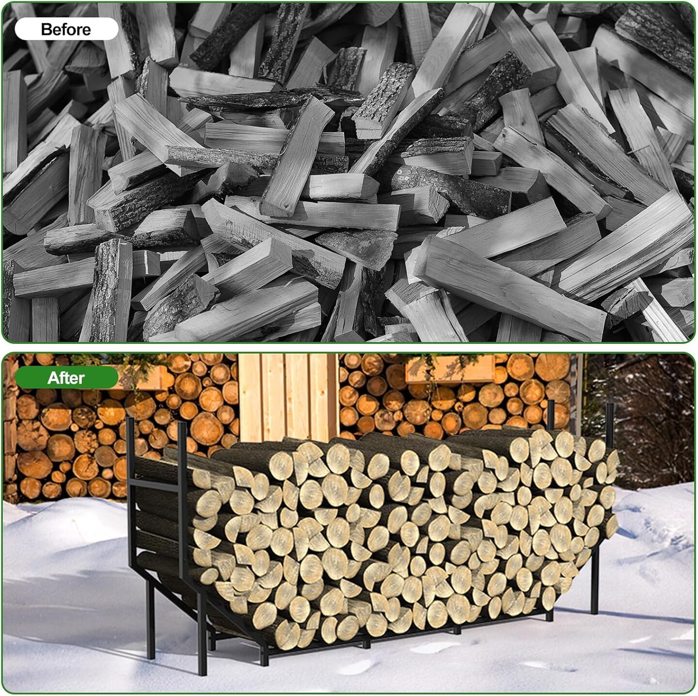 6FT Heavy-Duty Outdoor/Indoor Firewood Rack &#x2013; Large Capacity Log Holder for Fireplace, Fire Pit, or Garage, Weather-Resistant Metal Storage with Elevated Base