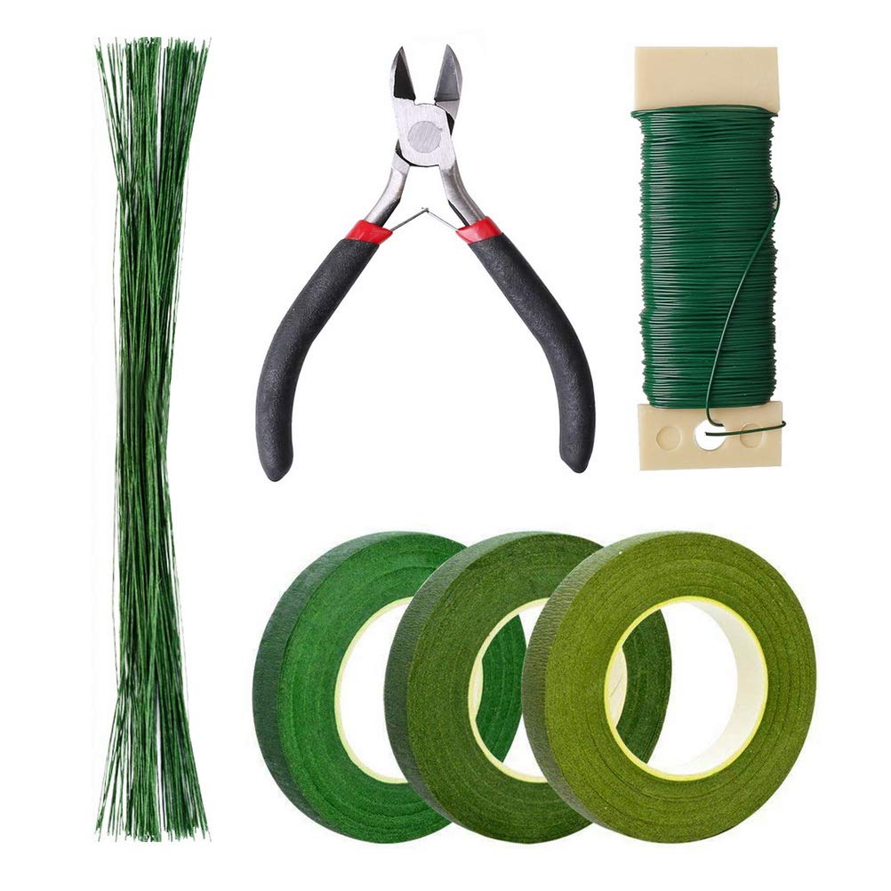 Floral Kit with Green Tape, 22 & 26-Gauge Wire Stems & Cutter for Crafts