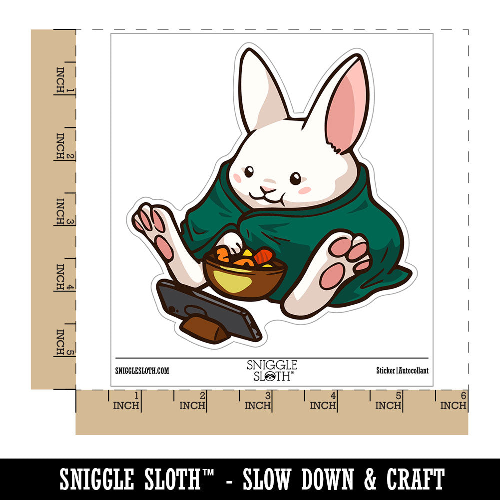 Water Bottle Sticker Set Cozy Bunny Rabbit Eating Snacks Watching