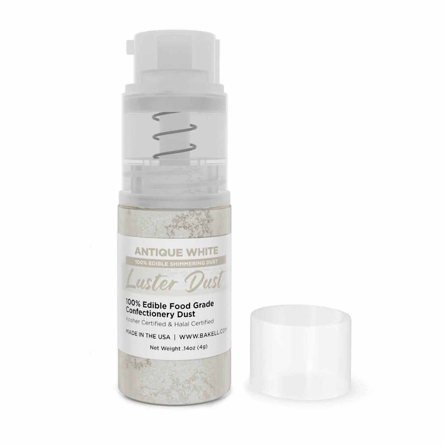 Bakell - Antique White Luster Dust (4g, 1x Pump) Edible Vegan Dust & Paint for Baking, Desserts and Beverages