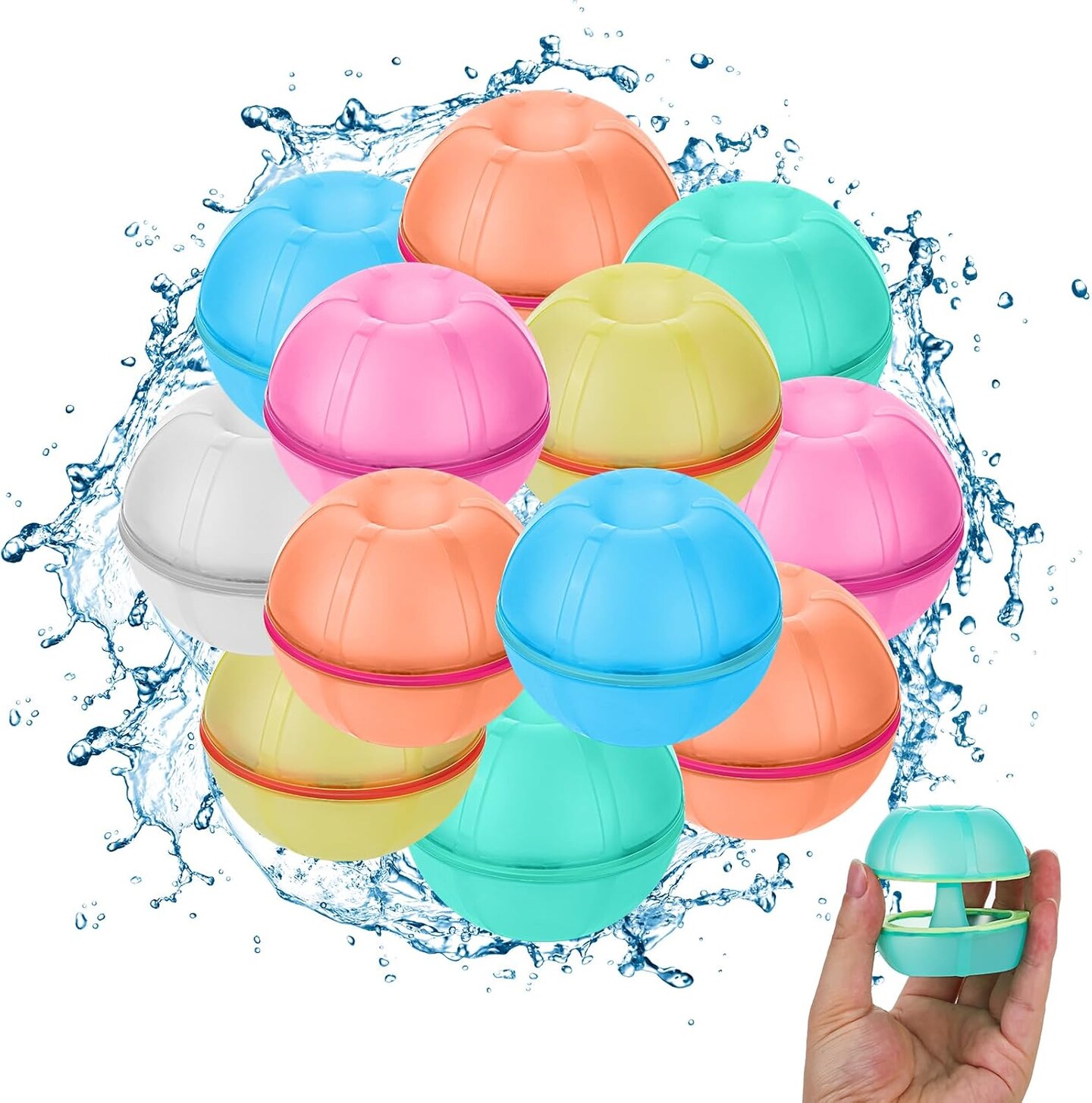 Reusable Water Balloons 6PCS, Magnetic Silicone Water Balls Quick Fill Refillable Self Sealing, Summer Water Toys for Beach, Pool, Outdoor Backyard Splash Fun Games Water Fight for Kids & Adults (6)