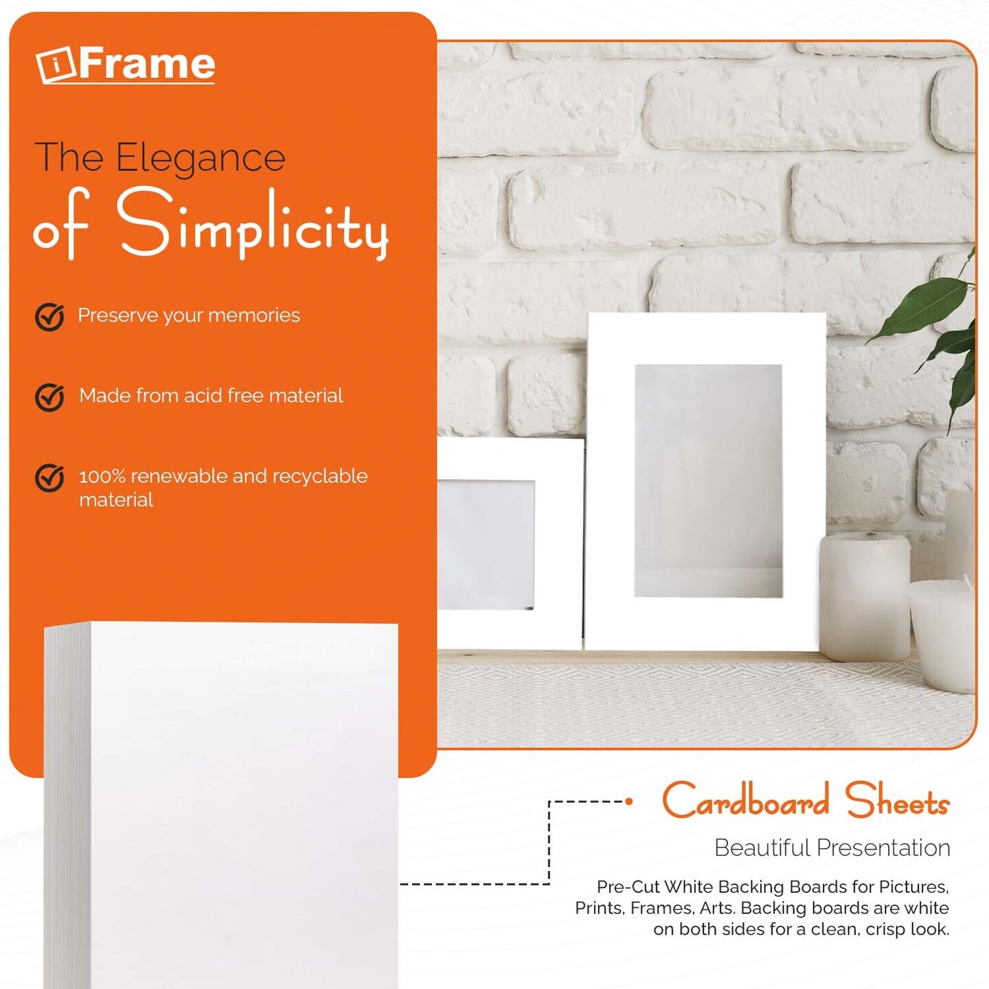 iFrame Pre-Cut White Backing Boards for Pictures, Prints, Frames, Arts | Acid Free White Craft Cardboard Sheets | Backing Boards Only (Pack of 50)