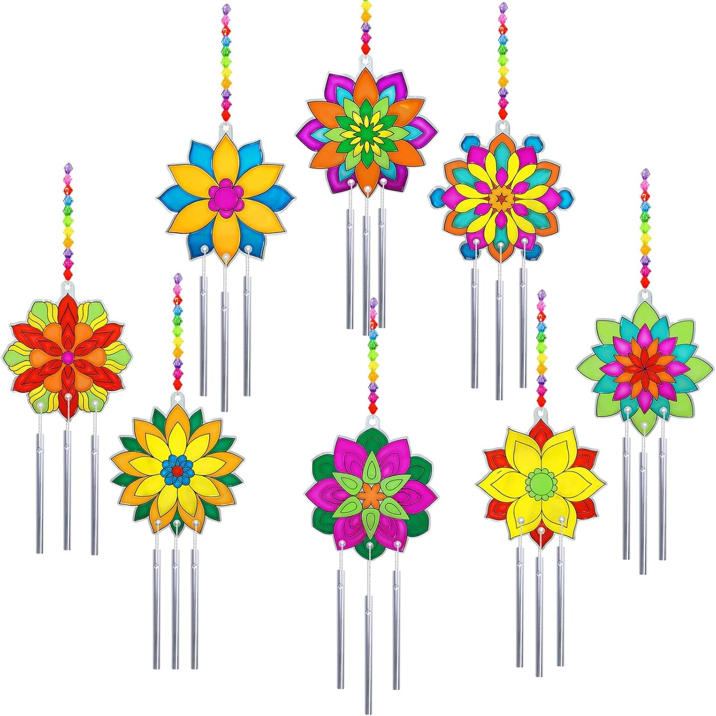 24 Sets Lotus Flower Suncatcher Wind Chimes Decorations DIY Window Paint Art Stickers Craft Kits Flower Sun Catchers for Kids Classroom Birthday Summer Party Activities Art Project