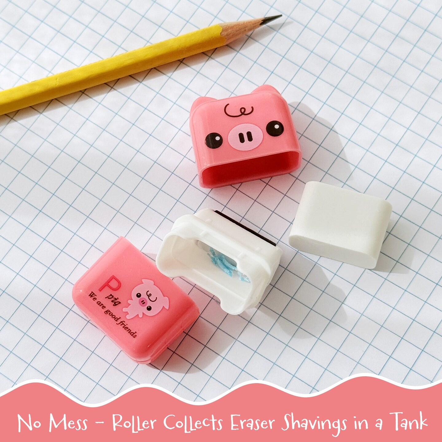 Wrapables Cute Animal Erasers with Clean Up Roller and Cover (Set of 6)