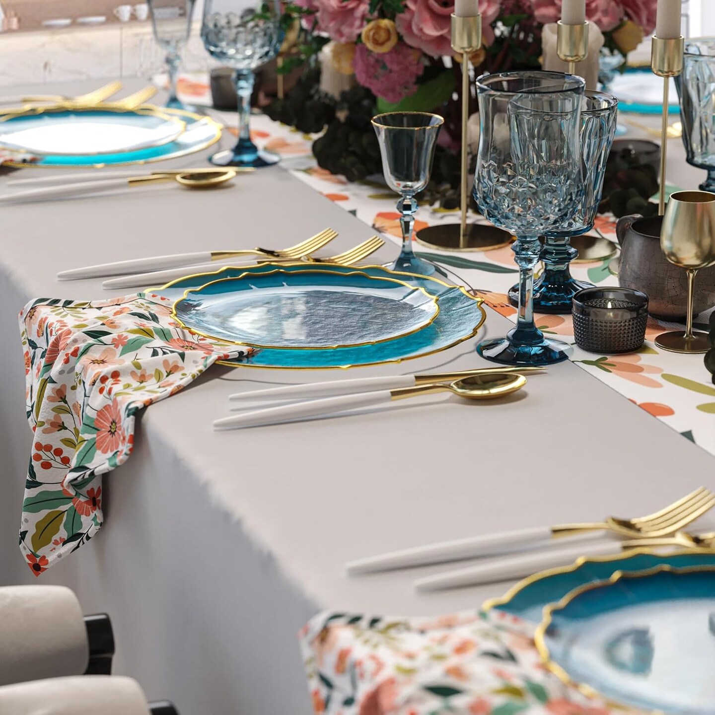 Trendables Plastic Plates for Party Fancy Plastic Dinner Plates For Guest 7.5 inch Dessert Plates &#x26; 10 Inch Thin Delicate Disposable Dinnerware Charger Plate Set