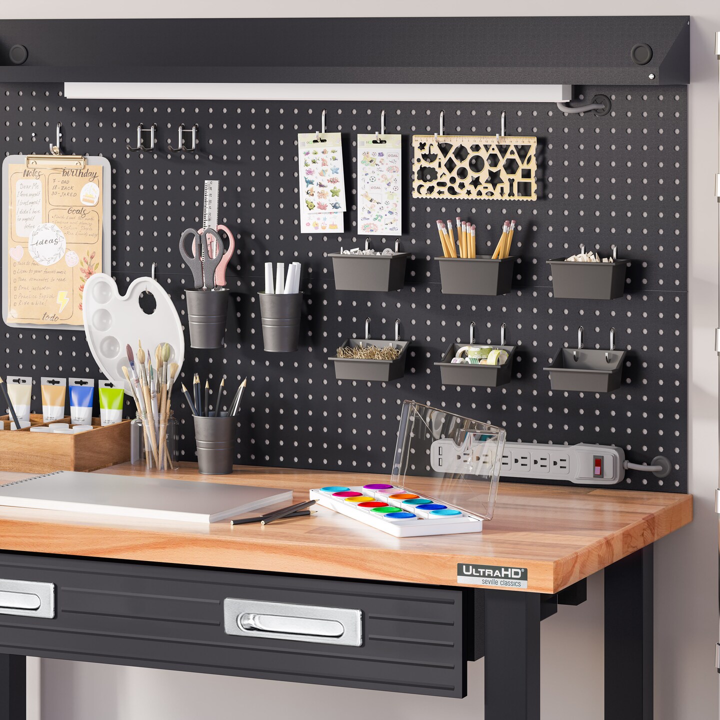 Seville Classics UltraHD Lighted Workcenter w/ Wood Top and