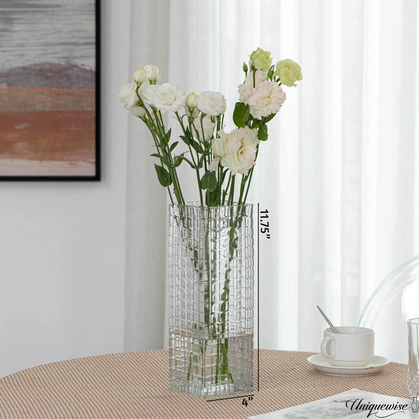 Set of 2 Square Frosted Clear Glass Table Vase - A Timeless Centerpiece for Dining Tables, Living Rooms, Bedrooms, Hotel Reception Areas and Conference Rooms, Ideal for Weddings and Special Occassions