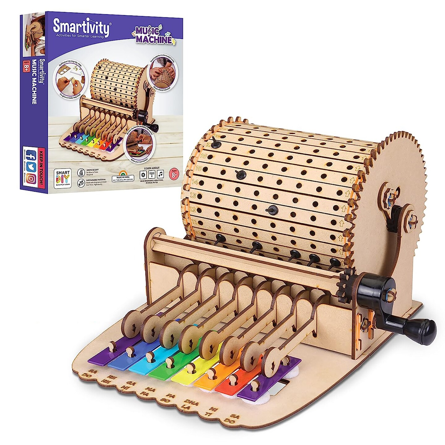 Smartivity: Mechanical Xylophone Music Machine - DIY Wooden Toy Instrument, Building Set Activity, Construct & Play, STEM Craft Kit, Kids Ages 8+