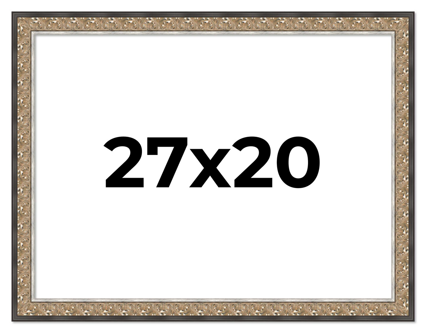 20x27 Ornate Picture Frame with UV-Resistant Acrylic &#x26; Acid Free Backing, Available in 5 Finishes - Black, Brown, Gold, Silver, White