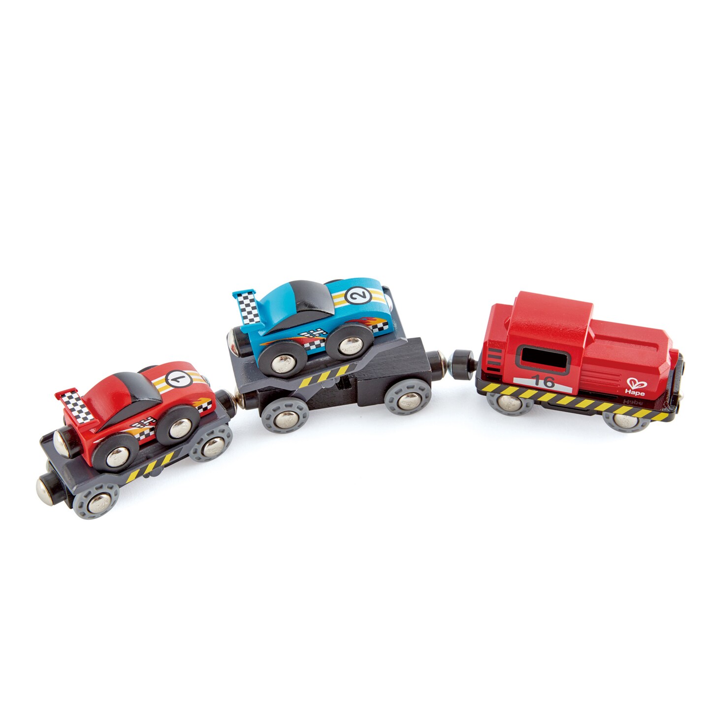 Hape Race Car Transporter, Kid&#x27;s Loading &#x26; Towing Playset, 6 Pieces