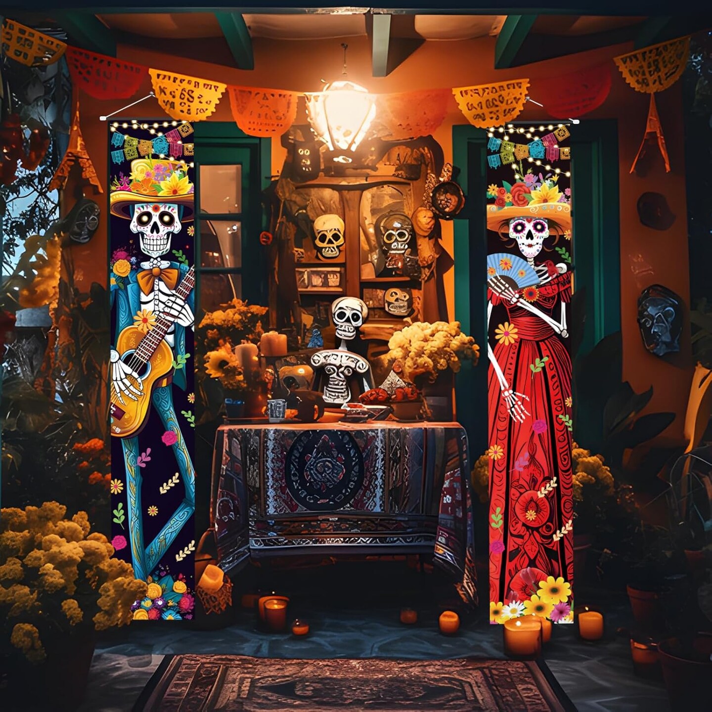 Halloween Decorations Indoor Dia De Los Muertos Porch Sign Banners Decoration